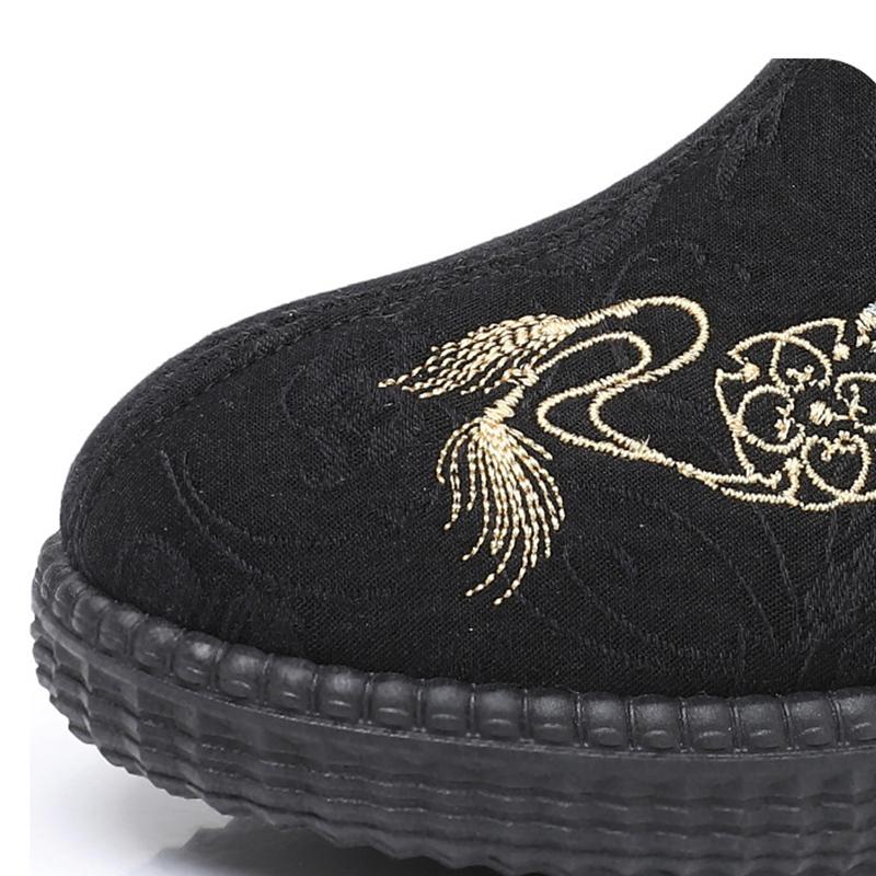 Fortykket Blomsterbroderi Dame Vinterstøvler Foret Snøstøvler Varme Sko Mødres Flatsko Casual