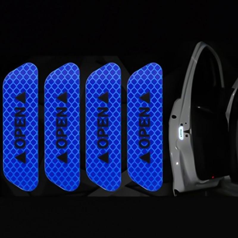 4Pcs/set Car Door Stickers Universal Safety Warning Mark OPEN High Reflective Tape Auto Exterior Motorcycle Bike Helmet Sticker