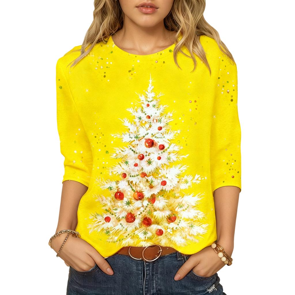 3/4 Sleeve Tops For Women T-Shirt Casual Print Tops T Shirt Round Neck Pullover Blouse