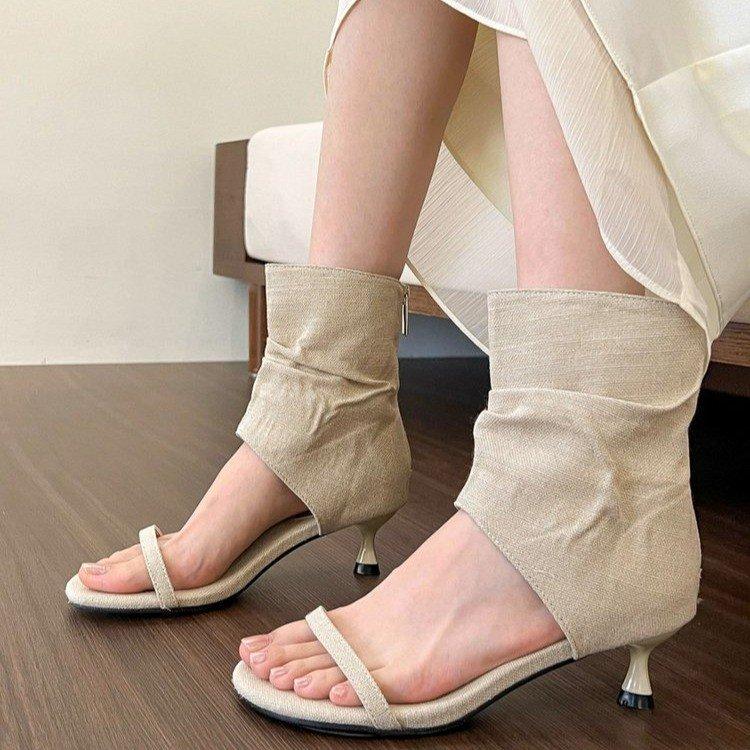 New French Niche Trousers Boots High Heel Cool Boots Women's Summer Stiletto Sandals Medium Heel Roman Women's Shoes