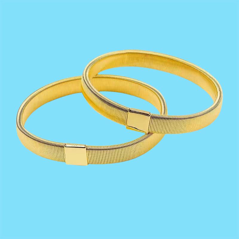 Unisex Adjustable Metal Spring Bangle Bracelet - Non-Slip Elastic Cuff Armlet