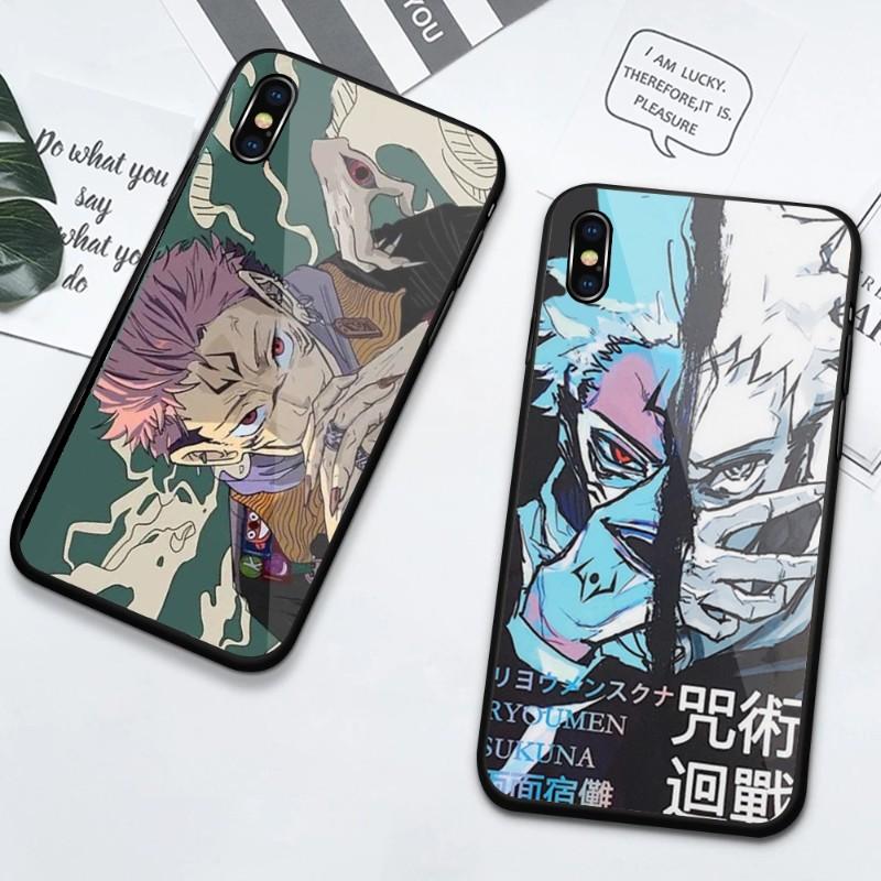 Cartoon Anime Jujutsu Kaisen Phone Case For IPhone 13 12 11 XS X 8 7 6 Plus Mini Pro Max SE 2022 Black PC TPU Glass Phone Cover