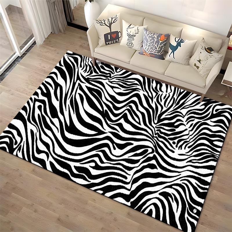 Black and White Zebra Stripe Pattern Carpet for Living Room Decor Suitable for Use As an Anti-slip for Living Room Bedroom Sofas