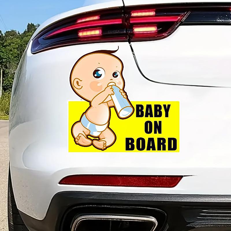 Baby On Board Car Sticker - Cute Cartoon Infant Milk Bottle Design, Waterproof Decal, Car Window Safety Reminder for Parents