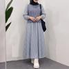 ZANZEA Women Casual Round Neck Long Sleeve Stripe Splice Loose Long Dress