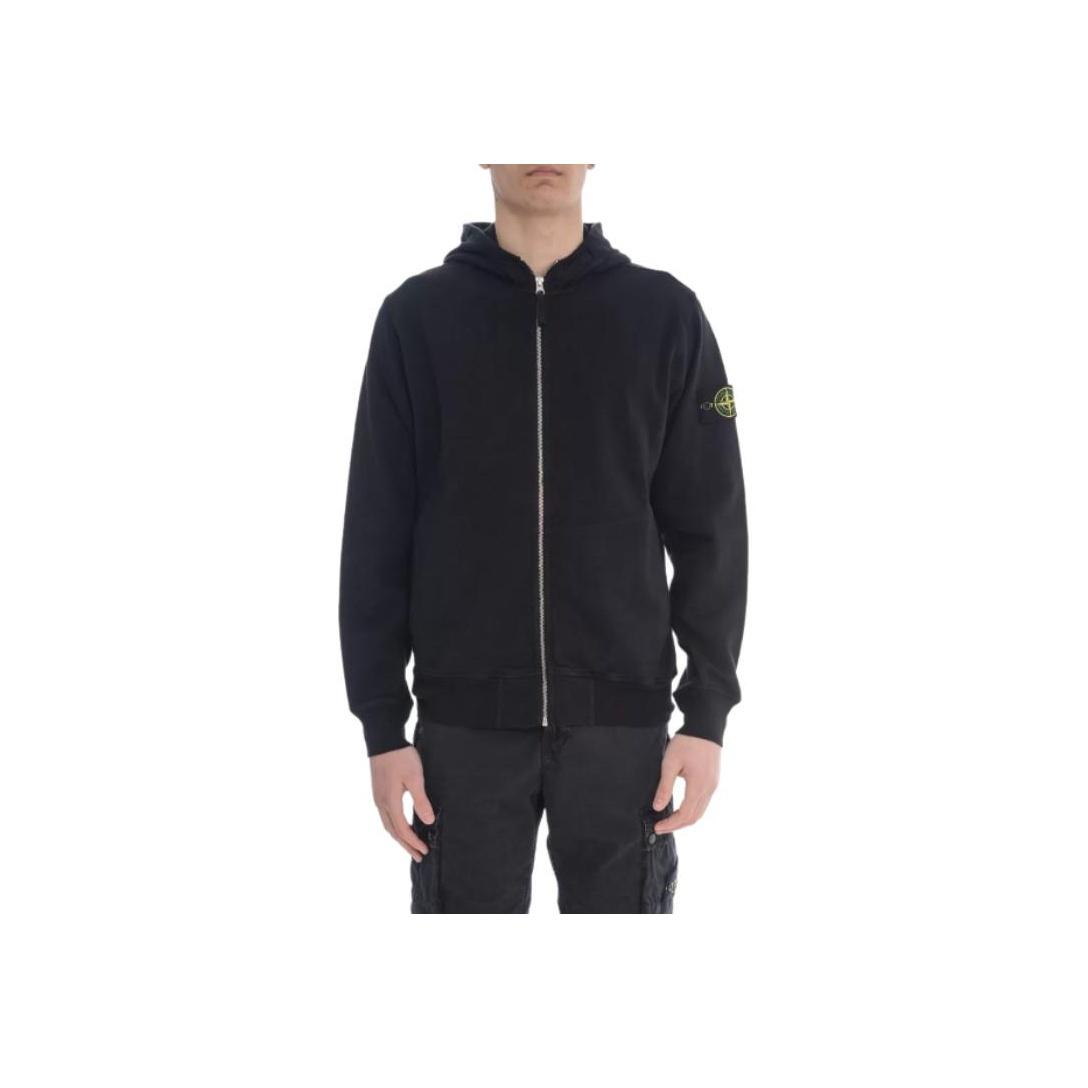 Stone Island Logo Hoodie met Rits Lange Mouwen Sweatshirt Heren sweatshirts Zwart K1S1561000-21S0060-V0029 XL