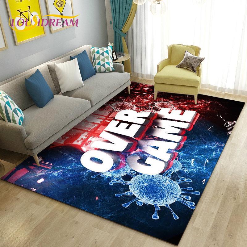 3D kreslený herní koberec s motivem Game Over, Velký koberec do obývacího pokoje, ložnice, k pohovce, Rohožka, Dekorace, Dětská protiskluzová podlahová podložka na hraní