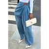 VIONA Women Wide Leg Pants Jeans Washed High Waist Folds Distressed Denims Spring Vintage Female Trousers Streetwear Floor Length