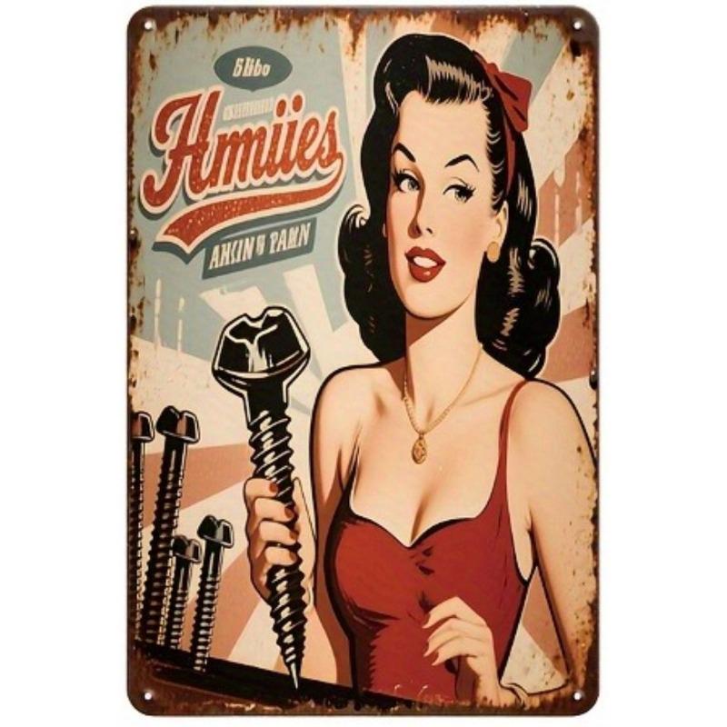 Pin-Up Girl Metal Sign, Retro Wall Art Decor