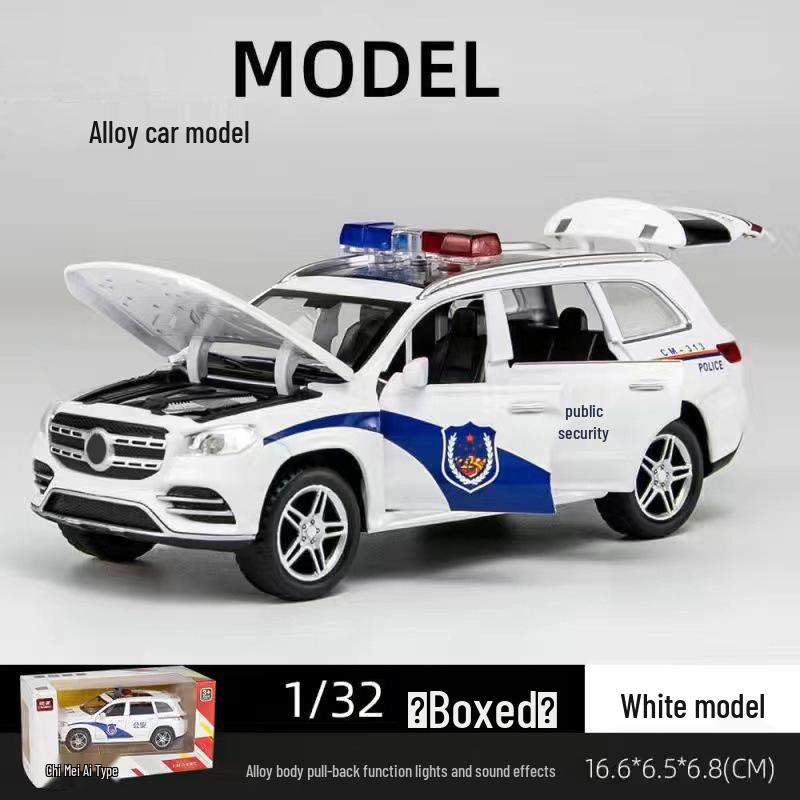 1:32 Pull-Back Alloy Police Car Toy with Lights & Sound – Six-Opening Doors for Kids