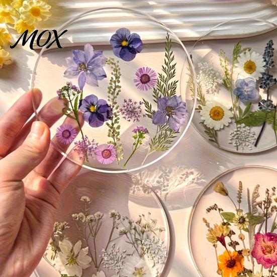 Modern Kitchen Table Decor Floral Print Acrylic Coaster, Non-Slip Surface Heat Resistant Protection Cup Pad, Dining Pads Transparent Round Mat