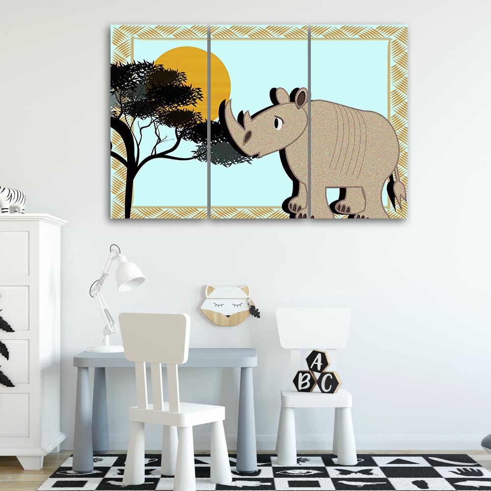 Třídílný obraz na plátně Rhinoceros