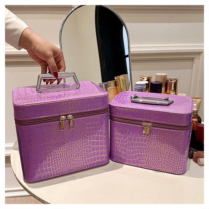 Women Cosmetic Bag Large-capacity With Mirror Portable Female Travel Cosmetic Organizer Bag Hard Shell Four-square Cosmetic Case 21x15x16.5cm фиолетовый