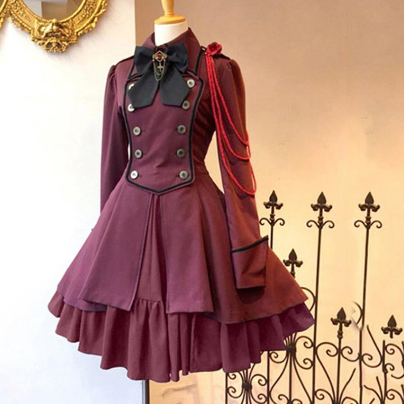 Renaissance Retro Bow Long Sleeve Ruffle Cosplay Dress