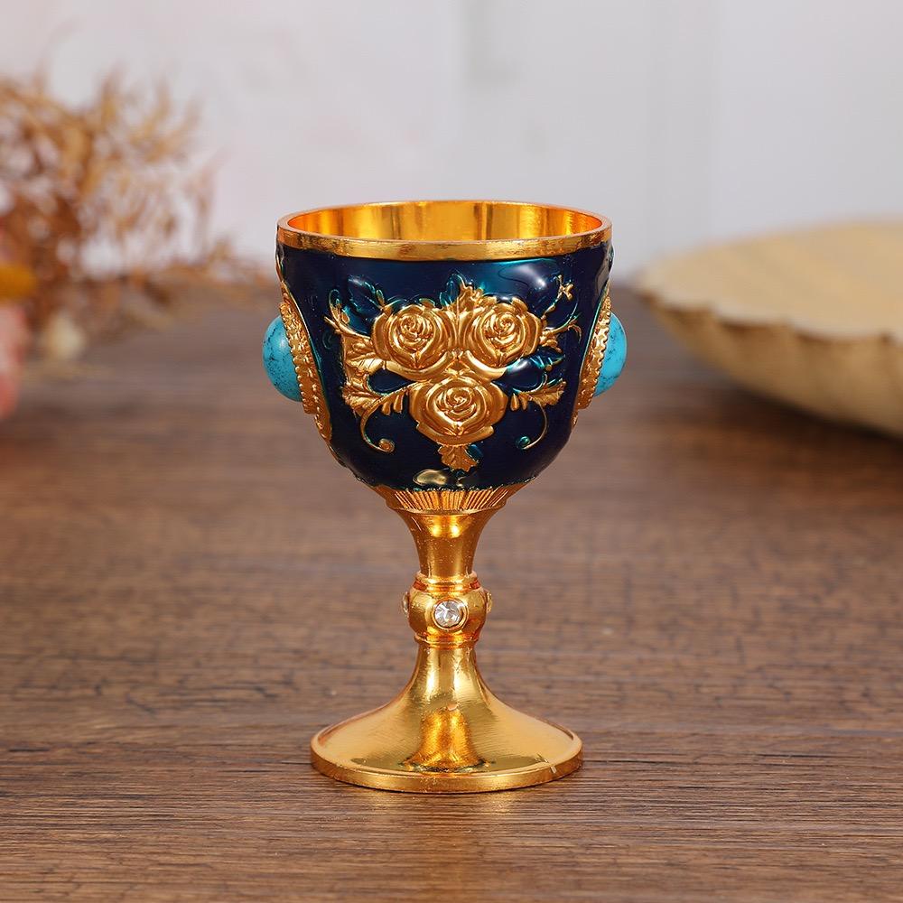 European Vintage Wine Glass, Rose Design Goblet, Alloy Portable White Wine Glass, Carved Mini Spirits Vodka Glass, 30ml,1pcs