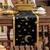 Party Table Decorations Eid Mubarak Runner, Ramadan Gold Moon Stars Tablecloth, Islamic Happy Decorative Runner for Dining Holiday Rectangular