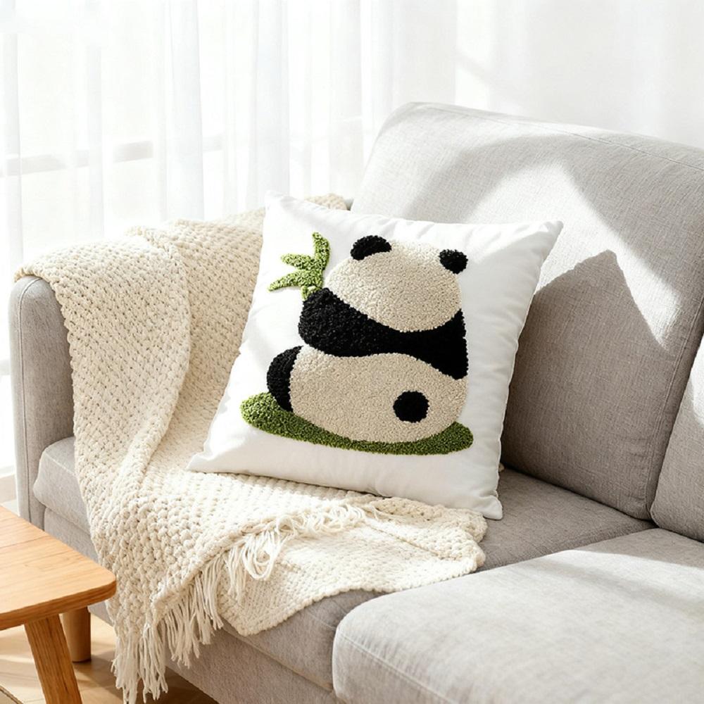 Cute Panda Embroidered Cushion Cover Bamboo Garden Green Series 45x45cm Sofa Pillow Case for Living Room Decor