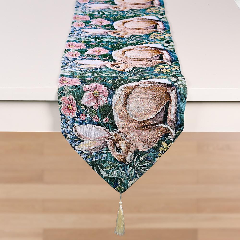 Charming Knitted Easter Table Flag Featuring Cute Bunny Patterns For Seasonal Celebrations Gray Fat Bunny