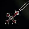 Blood Red Gothic Inverted Cross Pendant Necklace, European American Punk Style Ornament