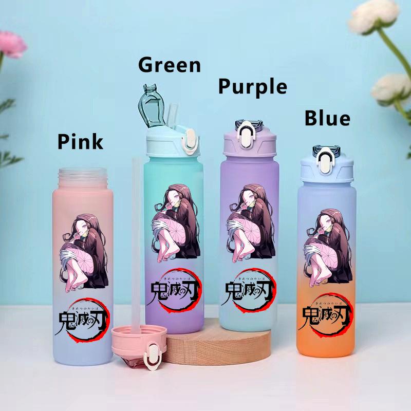 750ML Demon Slayer Cartoon Plastic Gradient Water Cup Portable Leak Proof Water Bottle Student Outdoor Sports Travel Water Cup