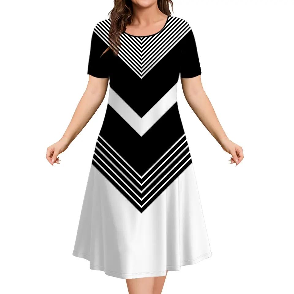 Sommer Damen Kurzarm Locker Kurz Kleid Lässig Bedruckt Mode Partykleider