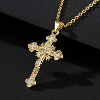 Altın Renk İsa Haç Kolye Paslanmaz Çelik Zincir Kolye Kadın Erkek için Klasik Tasarım Christain Takı Hediye