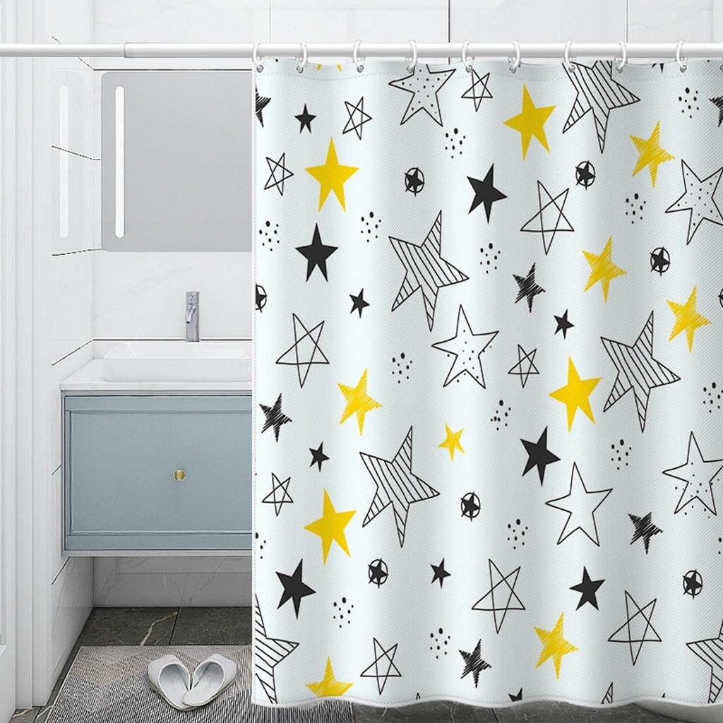 1Pcs Geometric Star Pattern Shower Curtain Hotel Bathroom Waterproof Shower Curtain Digital Printing