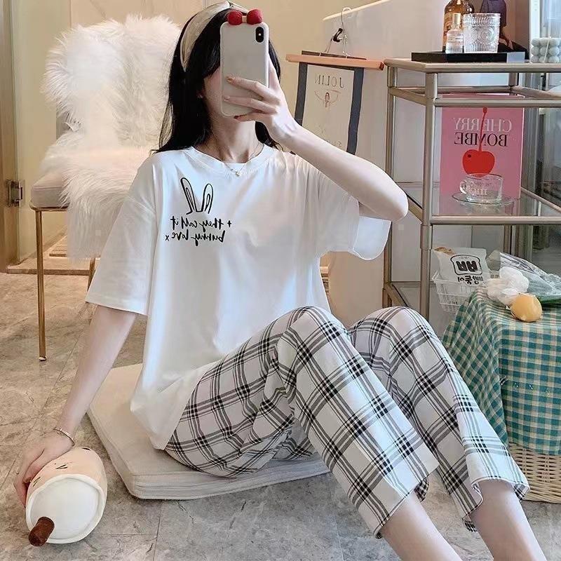 Pajamas women's short-sleeved trousers summer cartoon cute 2 new cartoon spring and summer loungewear suit can be worn outside