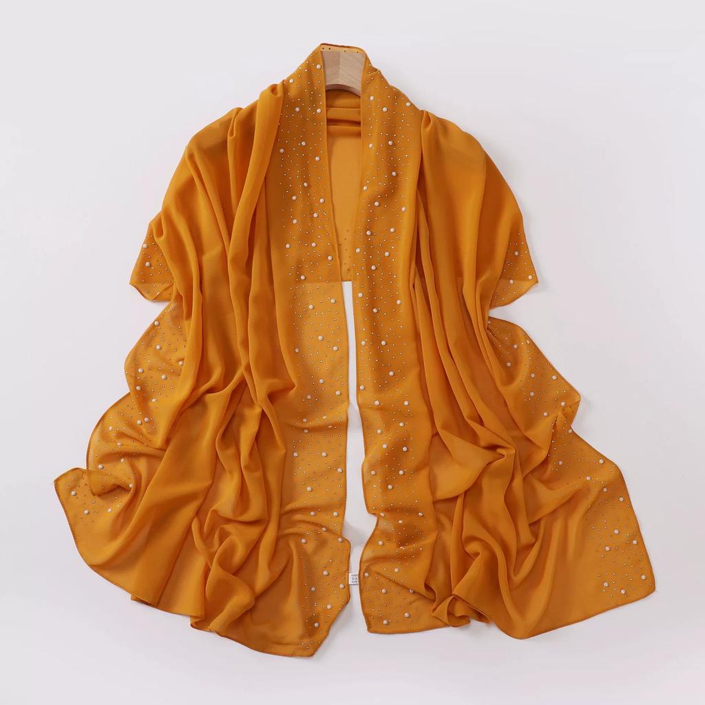 Diamond Pearl Chiffon Hijabs For Women Muslim Fashion Long Shawl Head Wrap For Women Turbans For Women Ramadan Turban Femme