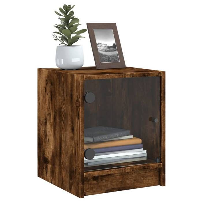 Table de chevet - Maison Exclusive - 2 pcs chêne fumé - Portes vitrées - Bois d'ingénierie