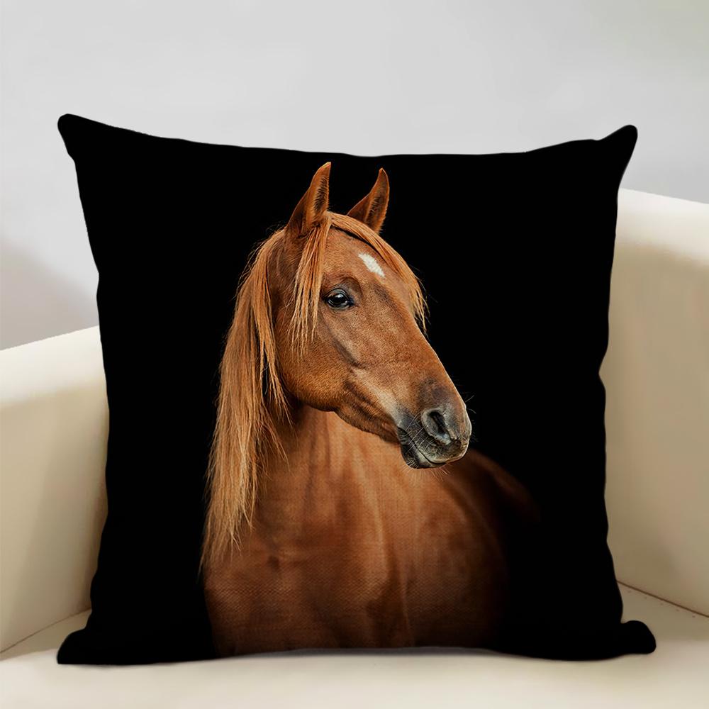 Funda de Cojín Animal Caballo Hermoso Patrón de Caballo Funda de Almohada para Sofá Decoración Artística para Sala de Estar en Casa Funda de Cojín 45x45cm Lino