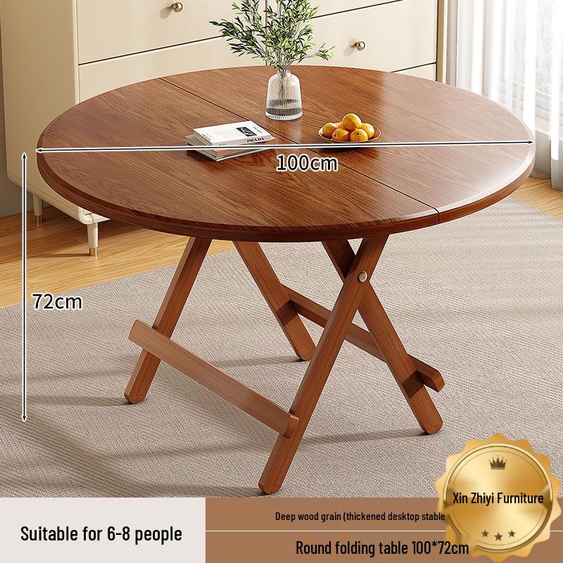 Compact Round Folding Dining Table: Portable Wooden Multi-functional for Small Spaces and Outdoor Use.