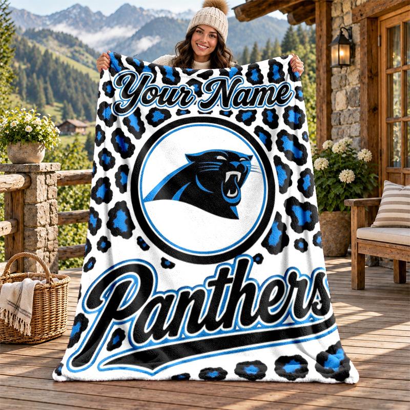 Carolina Panthers Custom Name Flannel Blanket Personalized Soft Warm Plush Throw Blanket Customized Gift for Family Friends