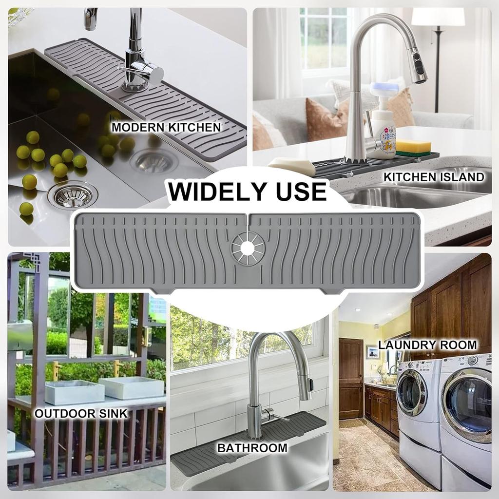 ODRAGO Silicone Kitchen Sink Splash Guard - 24.01 Inch Faucet Mat for Kitchen Sink Water - Longer Faucet Handle Drip Catcher Tray-Sink Guard for