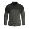 Men's Long Sleeve Striped Color Block T-Shirt with Collar for Casual Layering