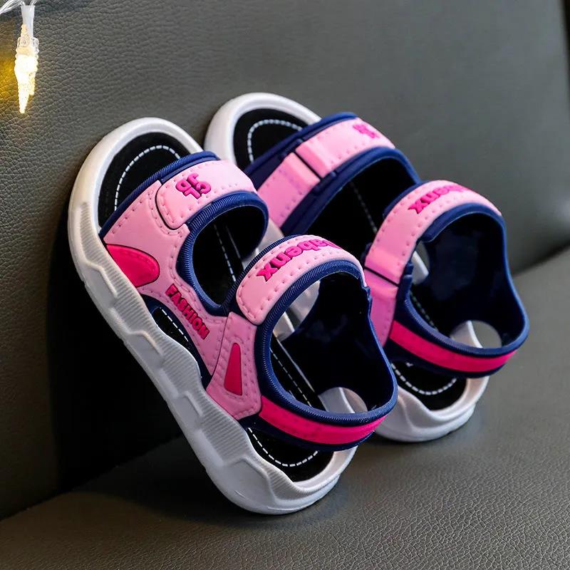 WTEMPO Sandale de vară pentru copii, fete, talpă moale, sandale plate pentru exterior, băieți, dimensiuni mari, antiderapante, ocazionale, ușoare