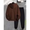 Men's Fashion Printed Hooded Sweatshirt and Sweatpants Set, Autumn and Winter Casual Sports Two-piece Set