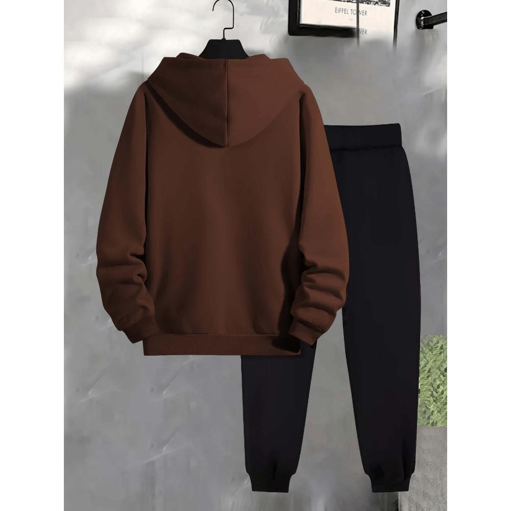 Men's Fashion Printed Hooded Sweatshirt and Sweatpants Set, Autumn and Winter Casual Sports Two-piece Set