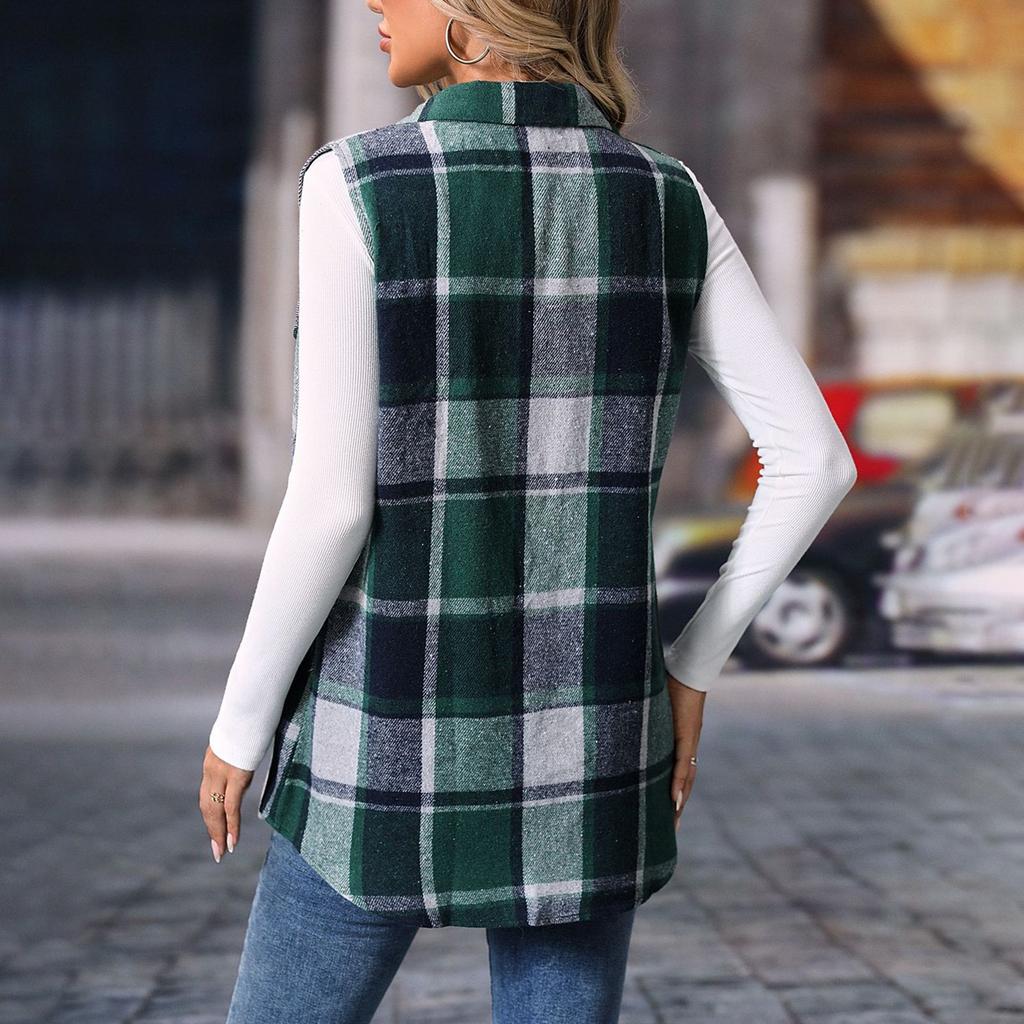 Women's Fashion  And Winter Plaid Loose Cardigan Sleeveless Vest Jacket