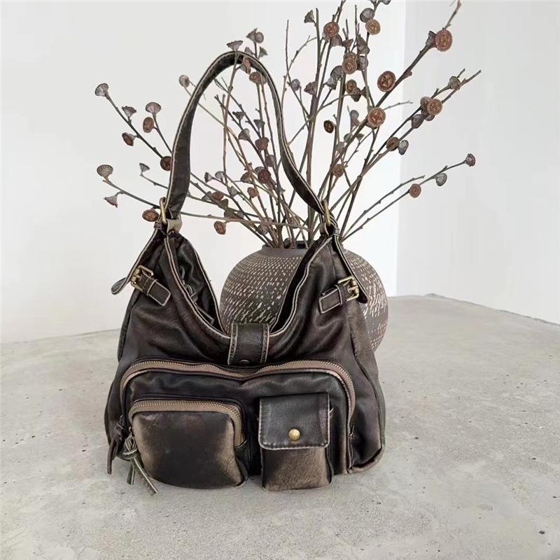Ladies Washed Y2K Spice Girl Locomotive Bag Multi-Pocket Japanese And Korean Trend Shoulder Bag