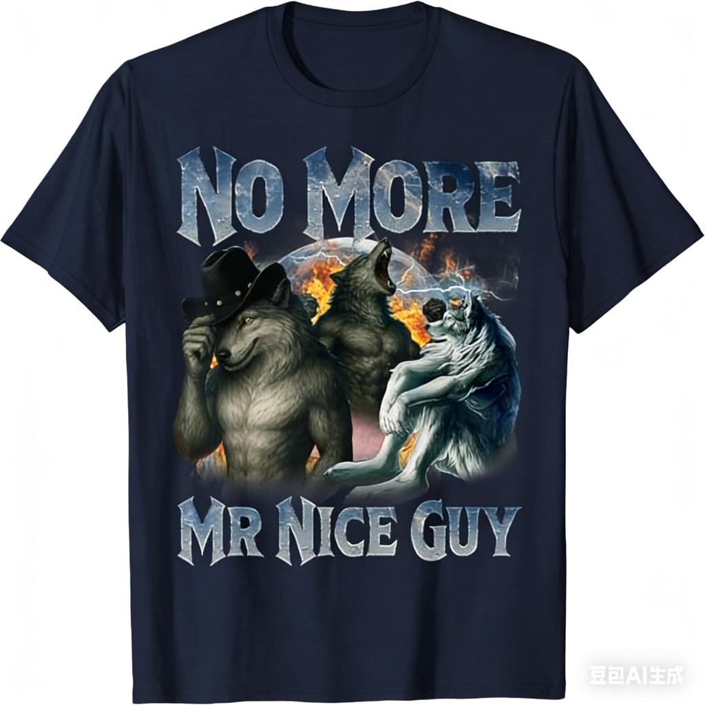 No More Mr Nice Guy Funny Alpha Wolf Meme Unhinged Brainrot TShirt Unisex and Women Oversize Fashion Casual Street Retro TShirt