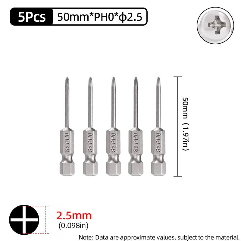 50mm Phillips Screwdriver Bit PH00/PH0/PH1/PH2 1/4” Hex Shank Magnetic S2 Steel Cross Head Screw Driver Bits Hand Power Tools