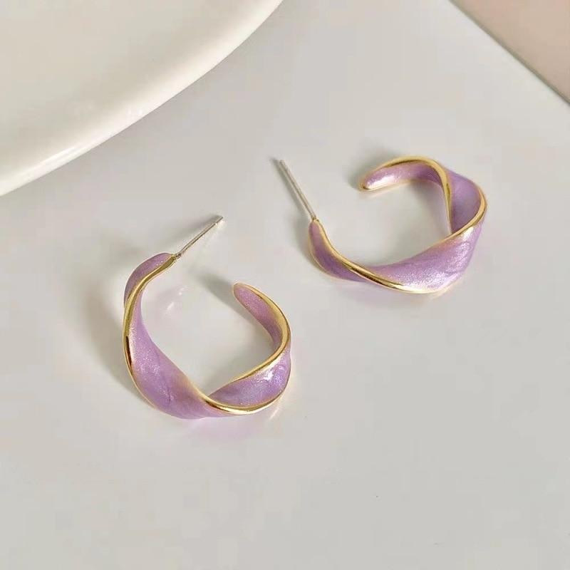 

Pinkdudu, новые модные фиолетовые серьги-гвоздики в форме буквы C, простые креативные кремово-белые геометрические серьги для женщин, ювелирные изделия PD1361 фиолетовый