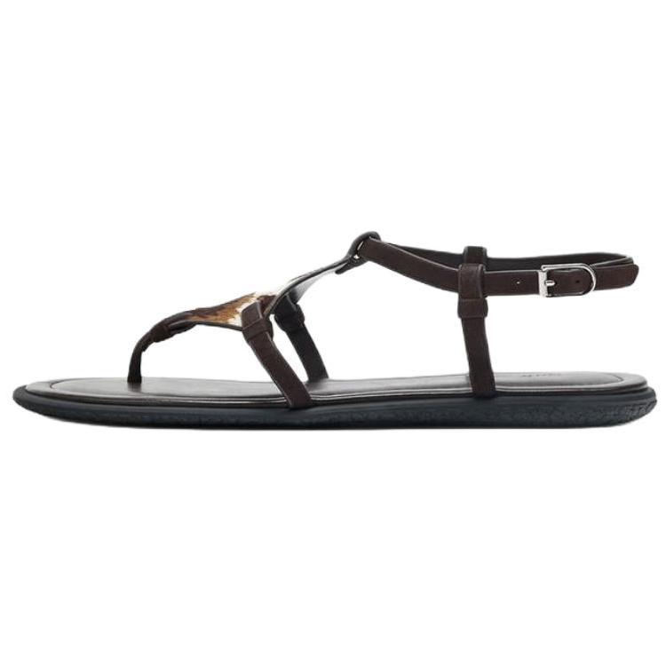 

ZARA Thong Ankle Strap Flat Sandals Brown Womens 1616610202 36