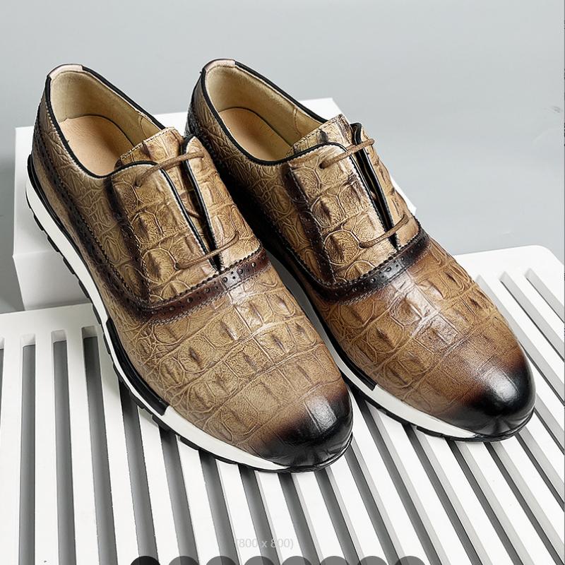 Fashion New Fashion Cowhide Emboweled Alligator Casual Shoes Breathable Wear-resistant Men's Sports Business Shoes Zapatos Sapat A14