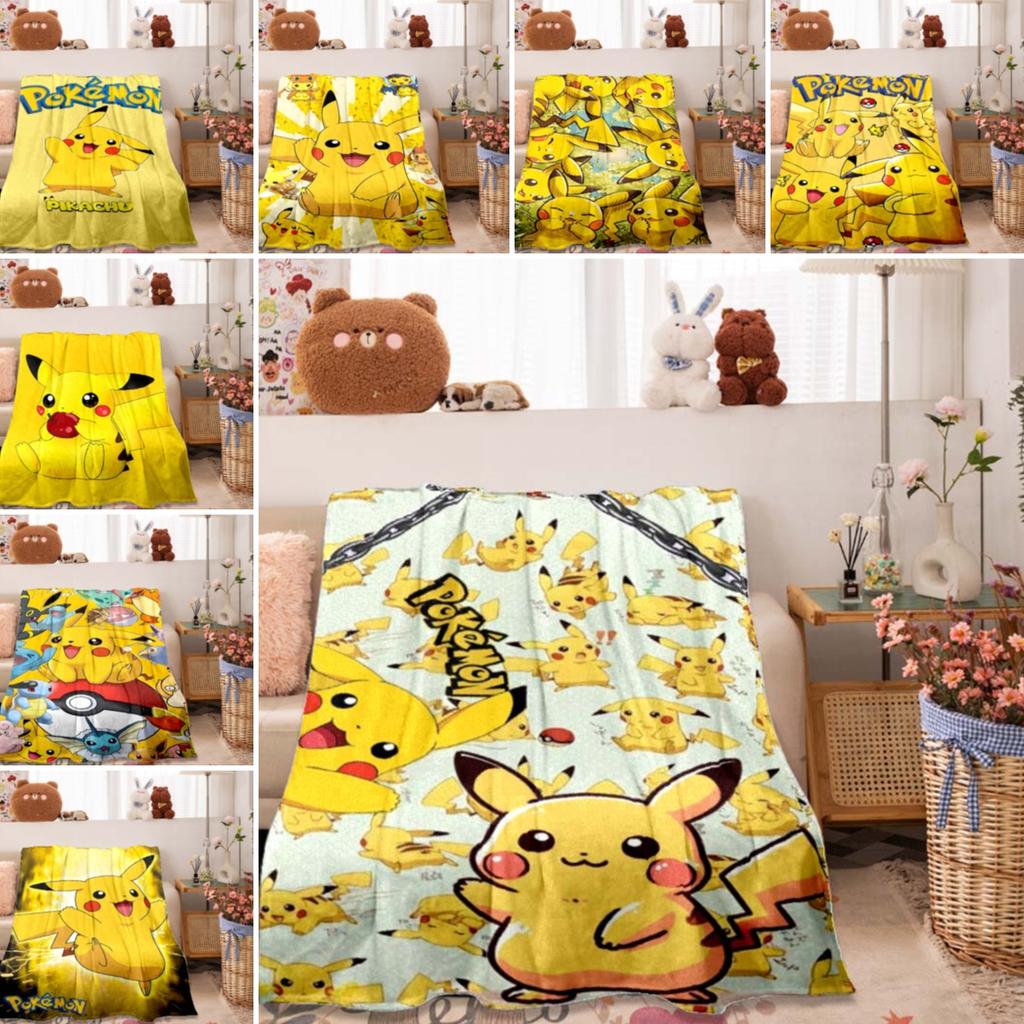 2026 New1PC Pokémon Pikachu Pattern Blanket Warm Soft Fluffy Kids and Adults Sofa Bed Throw Blanket Outdoor Travel Camping Luxur