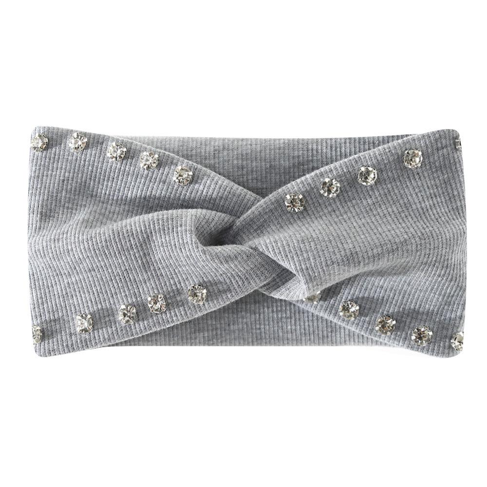Versatile Rhinestone Elastic Headband for Face Washing & Sports - Simple, Solid Color, Sweat-Absorbing Fabric