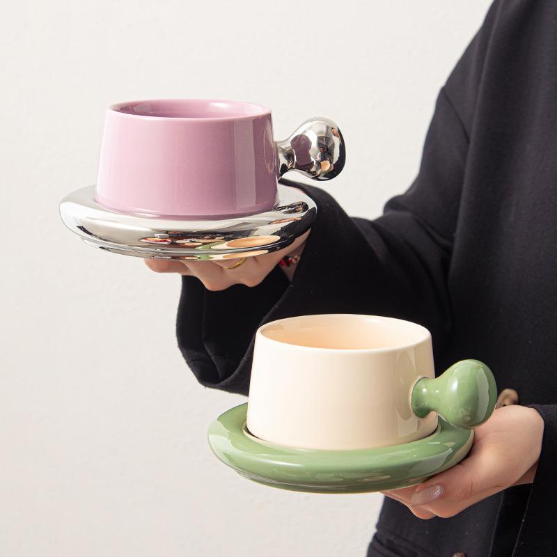 European Ceramic Coffee Cup And Saucer Set Creative Contrasting Color Cute Teacup Household Afternoon Teacup Breakfast Cup Water Cup