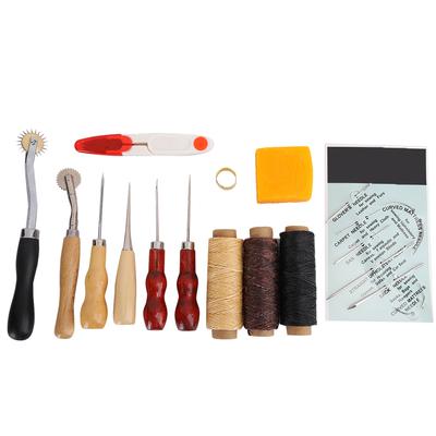 Ensemble d'artisanat du cuir 13 pièces Outil de bricolage Accessoire de couture portable Acier Bois pour Chaussures Sacs