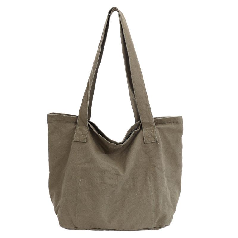 Versatile cotton canvas bag, women's large-capacity tote bag, commuting to work, simple leisure, college student class shoulder bag